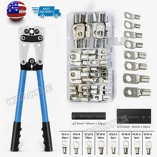 Large Wire Copper Terminals Crimping Plier 6-50mm² Crimper / 140x Cable Lugs Kit