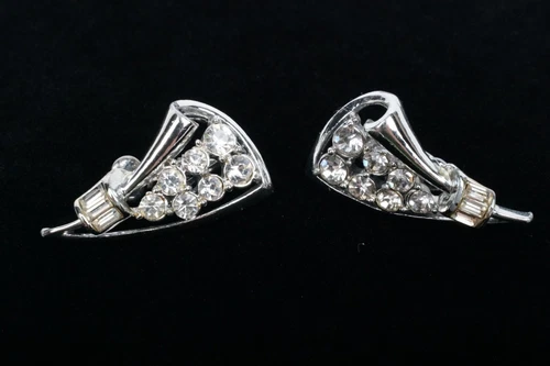 Vintage Coro Rhinestone Clip on Earrings Silver Tone Costume Jewelry