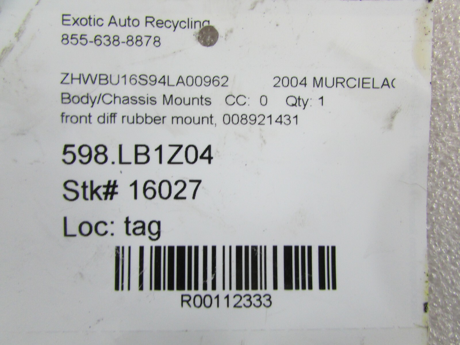 Lamborghini Murcielago, Front Differential Rubber Mount, Used, P/N 008921431