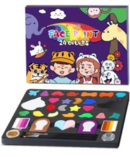 Amiir Face Paint Kit Palette 24 Colors w/stencils~water-based Brand New Sealed