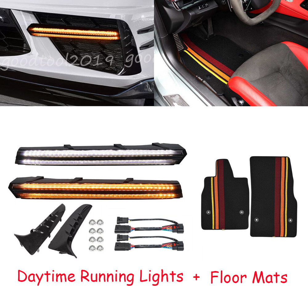 DRL Daytime Running Light Fog Light Bezel + Floor Mats For Corvette C8 2020-2023