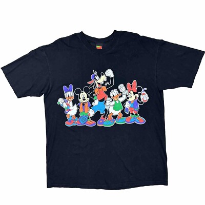 Vintage Disney Mickey Mouse Goofy Gym Workout Print T Shirt Single