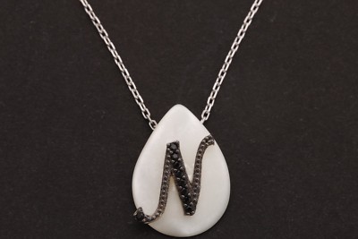 Türkischer Schmuck Perlmutt N Buchstabe Schwarz Onyx 925 Sterling Silber Halskette
