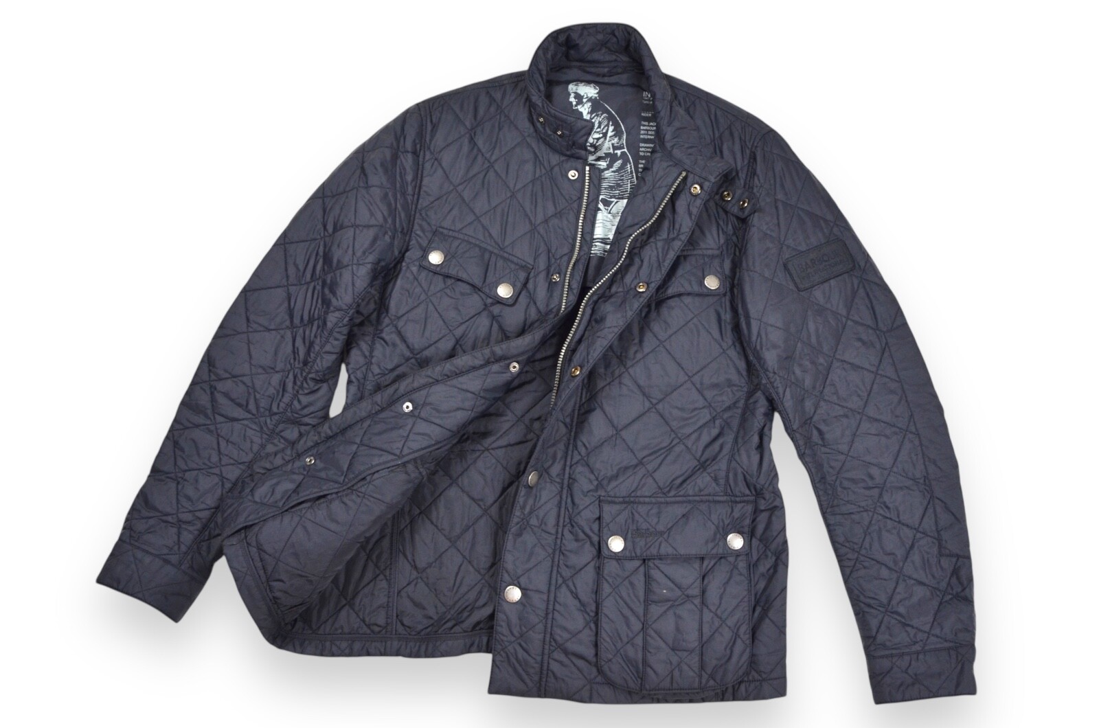 Men's Barbour Ariel Quilt Jacket in International Navy Size L Motorcycle Style England