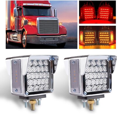 2x Square Double Face Fender Turn Signal Amber/Red Lights 52 LEDs Clear Lens