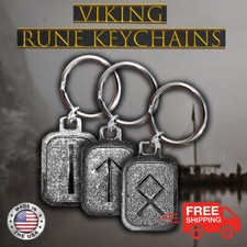 Viking Rune Keychains, Rune Key chain Pewter Nordic Key Ring Charms, Made in USA