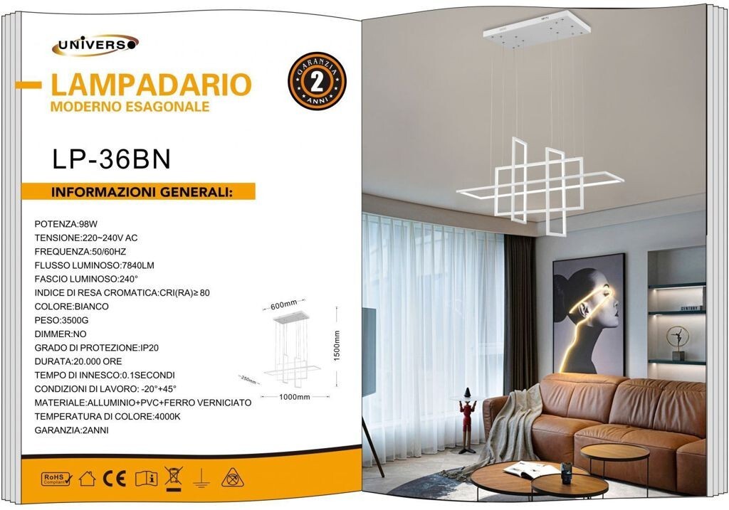 Lampadario UNIVERSO LED Bianco 98W Design - Illuminazione Moderna 7840lm