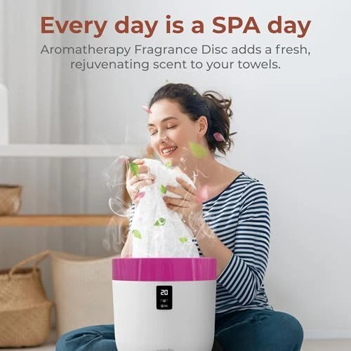 Cubo calentador de toallas SereneLife con fragancia personalizada para spa y baño Foto 2 de 4