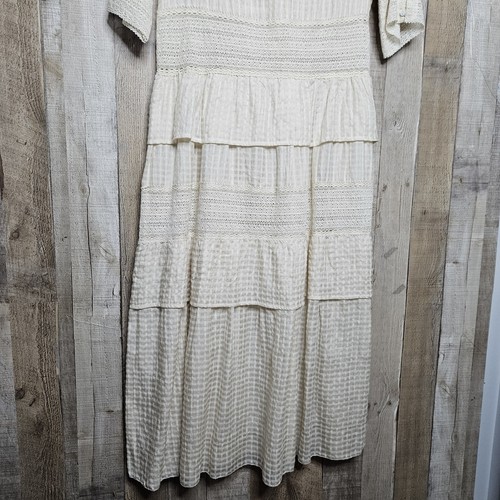 LOA Lidia Aguilera Silk Blend Peasant 3/4 Sleeve Cream Maxi Tiered Dress Medium - Picture 8 of 17