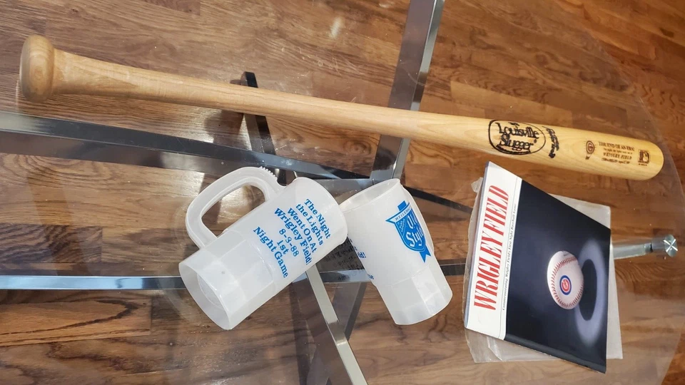 Chicago Cubs Wrigley Field First Night Game Commemorative Bat - Program & CUPS - Image 2 of 4