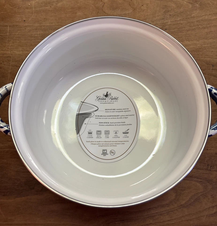 Golden Rabbit Enamel Ware Cobalt Swirl Dutch Oven 2.5 Quart Blue Willow NIB - Image 3 of 4