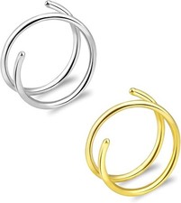 ONESING 2 Pcs 20G Double Hoop Nose Rings for Single 20G, Gold,Silver-2pcs