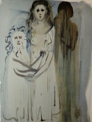 Original Holzschnitt. La Divine Comédie. Purgatorio 16. Salvador Dali: