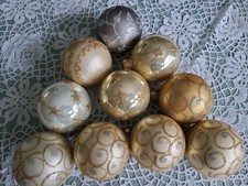 Lot of 10- Gold Cream Silver Glitter Shatterproof Ball Christmas Tree Ornaments