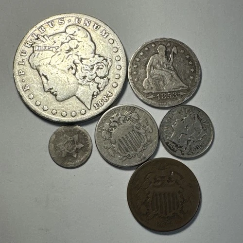 CULL MANIA: 1884-O Morgan 90% Silver Dollar , 1853 SL Quarter + MORE COBM-9701