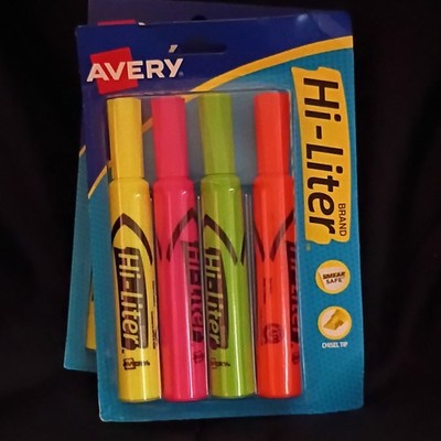 2 Avery Hi-Liter Fluorescent Highlighters 4 Pack Assorted Colors Chisel Tip