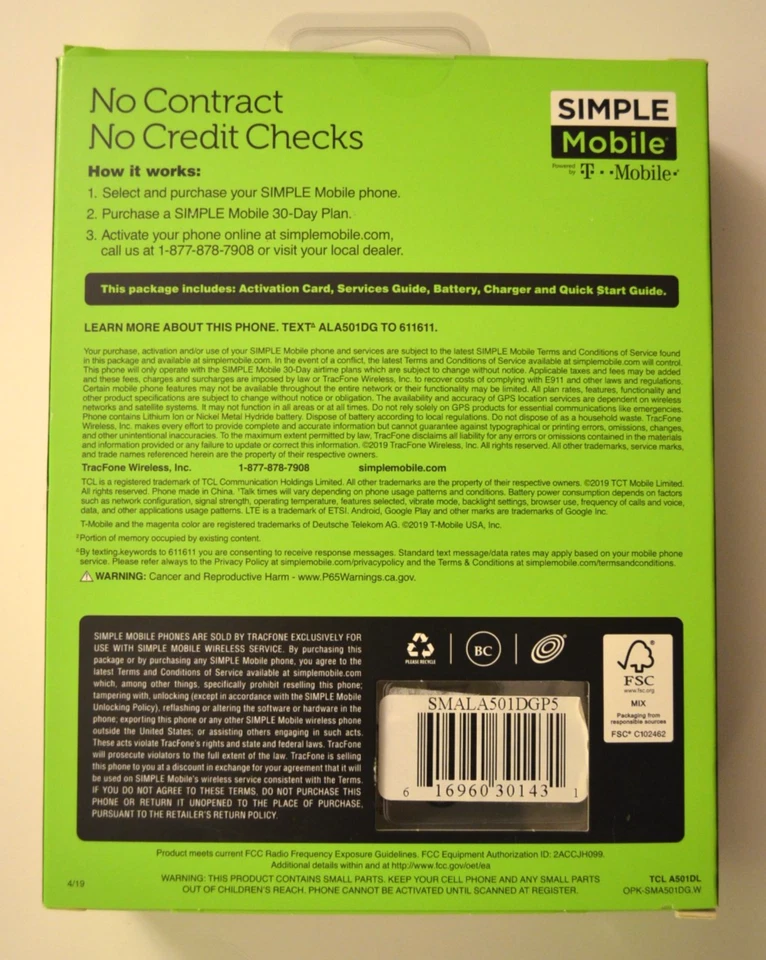 NEW SIMPLE MOBILE TCL A1 SMARTPHONE WITH SD CARD - Image 2 of 3