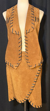 VTG Cedars Suede Leather 2-Piece Set Skirt/Vest Large Cowgirl Western Festival M