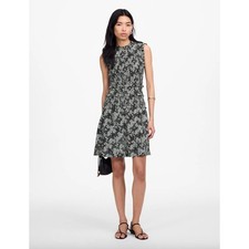 Madewell Smocked Crewneck Mini Dress Harper Floral Black White Cottage US 0 NWT