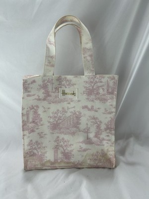 Harrods London Toile Tote Bag Pink Canvas Small Small Shopping Handbag Used