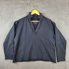 Frank  Eileen Patrick Triple Fleece Popover Henley Sweater Womens Large Black