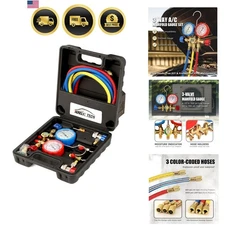3 Way AC Manifold Gauge Set for R134A R12 R22 R502 with Hoses and Adapters