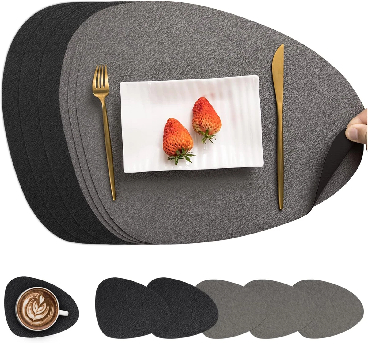 Set 6 Tovagliette Americanate E 6 Sottobicchieri In PVC E Pelle – Antiscivolo, Termici E Facili Da Pulire (Color Champagne)