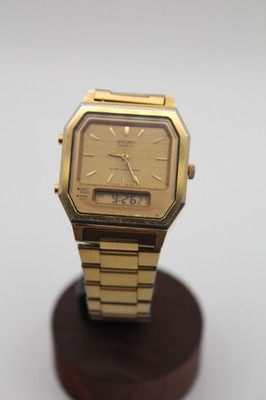 Vintage Seiko H601 Alarm Chronograph Ana-Digi Quartz Watch   Gold Tone  