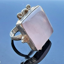 SOUTHWEST VINTAGE 925 STERLING SILVER LARGE 18x17 mm. ROSE QUARTZ RING SIZE 5