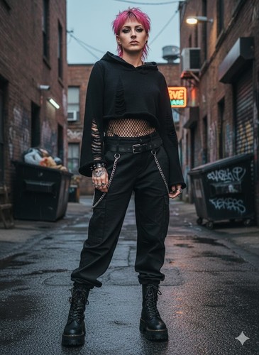 ROMWE Gothic Grunge Distressed Cropped Hoodie - 1XL