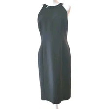Evan Picone Dress Womens 10 Black Halter Beaded Cocktail Party Event NYE Holiday