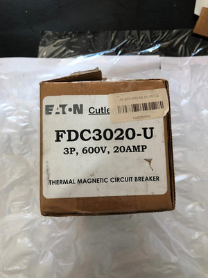 CUTLER-HAMMER FDC3020-U 100K 20AMPS 3POLES 600VAC 250VDC CIRCUIT BREAKER