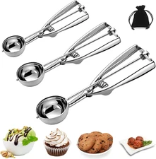 Ice Cream Scoop, 3Pcs Cookie Scoop Set, Stainless Steel Cookie Scoops for Baking