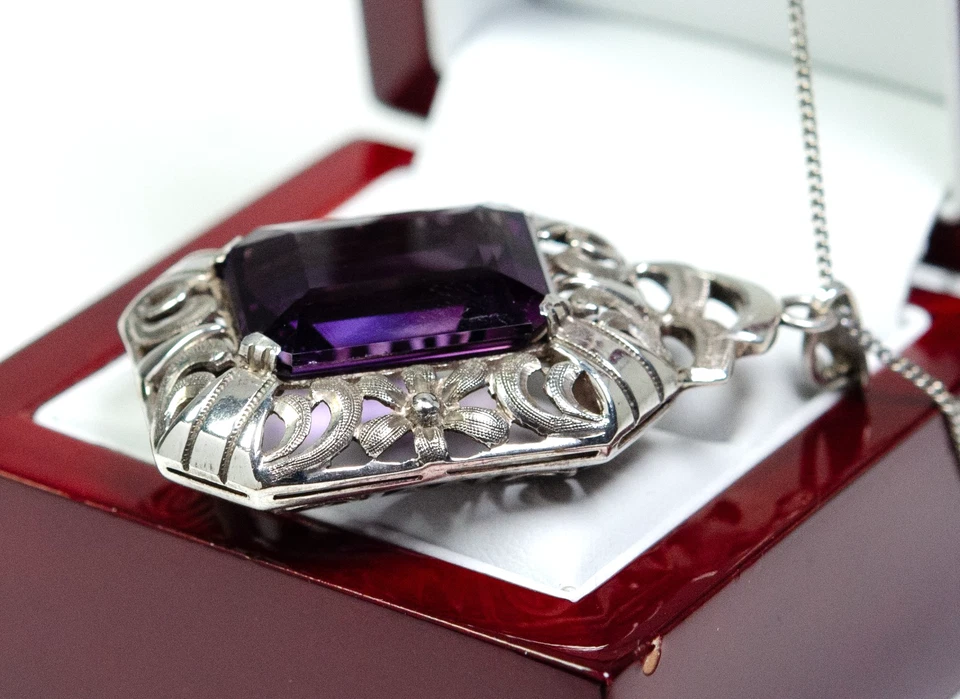 835 Argento - Antico Stile Liberty Rimorchio - 23.00 CT Naturale Ametista - - Immagine 3 di 4