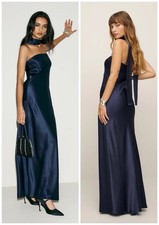 REFORMATION Oren Navy Blue Silk Maxi Dress SZ M