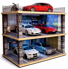Car Display Case 6 Slot 3 Tier LED Light 1/18 Model Diecast Parking Lot Diorama