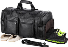 Travel Bag with Shoe Pouch,Weekender Overnight Bag Leather Large Carry on Bag