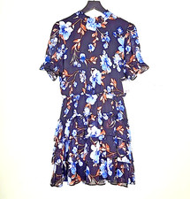 Crystal Doll Womens L Ruffled Chiffon Fit & Flare Dress Blue Floral Layer Mini