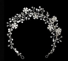 Silver Hand Wired Floral Rhinestone Bridal Flexible Headpiece Headband