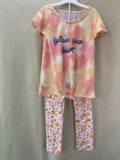 Wallflower/Cat Jack Tie Dye Top w/ Floral Leggings 2-Piece Set Small 7/8
