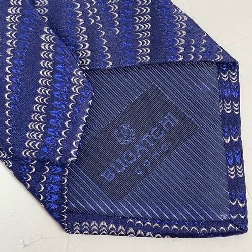 Bugatchi Uomo Blue Silver Silk Sickle Print Necktie Tie - Picture 5 of 5