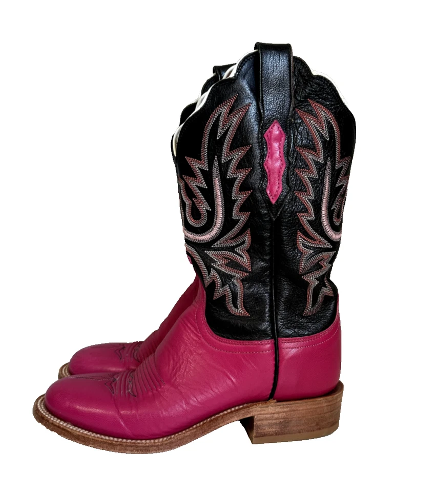 Botas de cuero vaqueras occidentales Lucchese 2000 rosa negro T4650HD para mujer talla 6,5 Foto 2 de 4