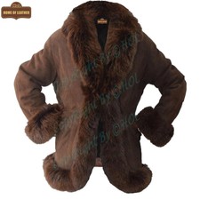 Women Suede Craft Bomber Flying Raf Pure Leather Sheep Fur Fox Hood Lapel Jacket