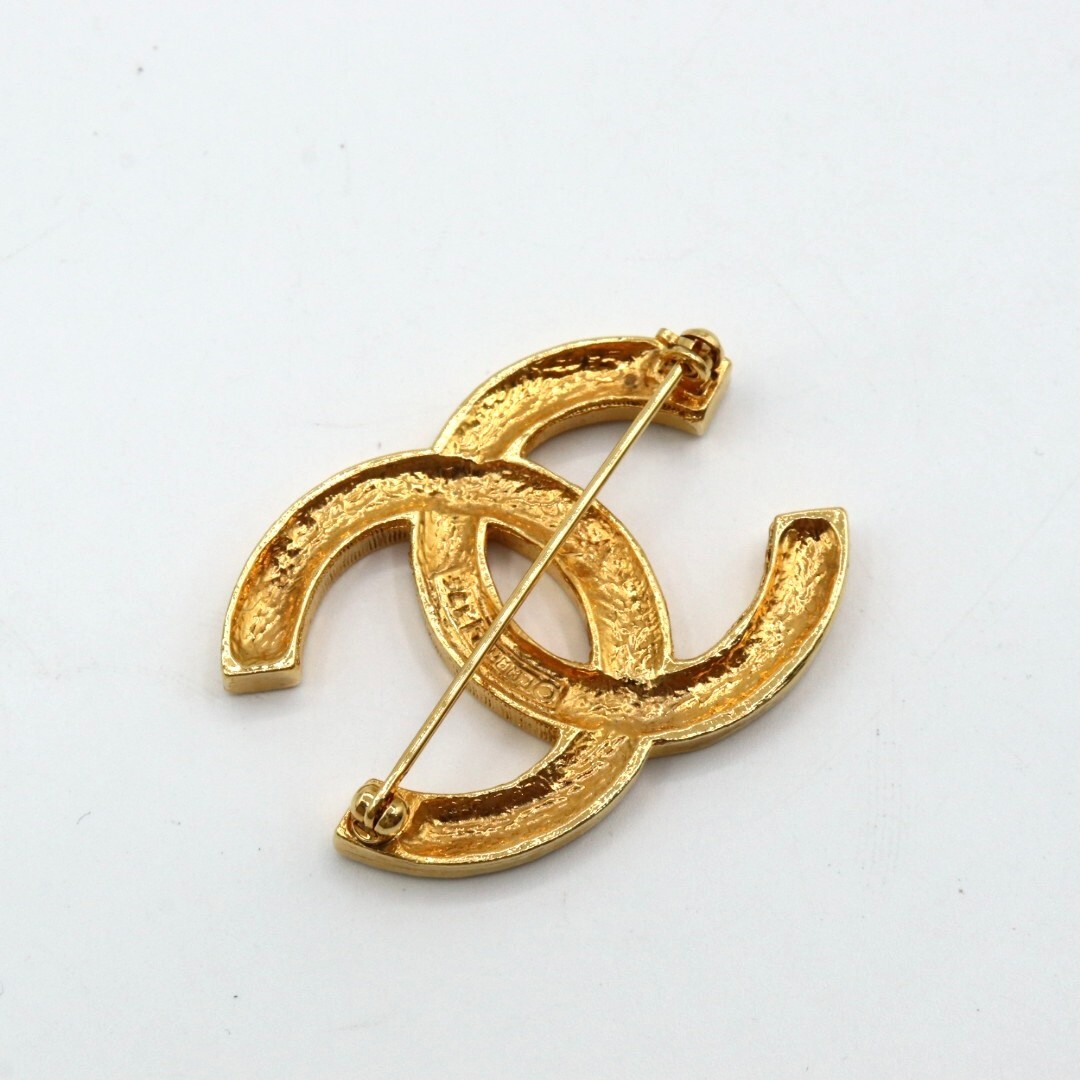 Auth CHANEL CC Logos Used Pin Brooch rhinestone Gold Plated