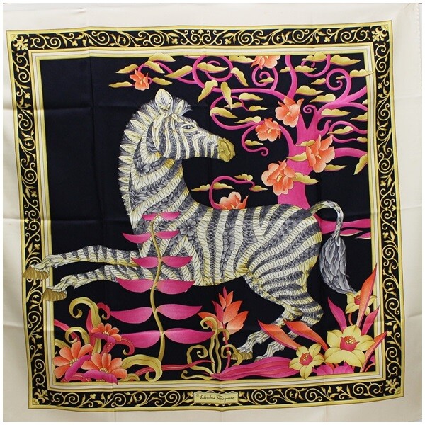 Authentic Salvatore Ferragamo Scarf Ivory x Black Zebra