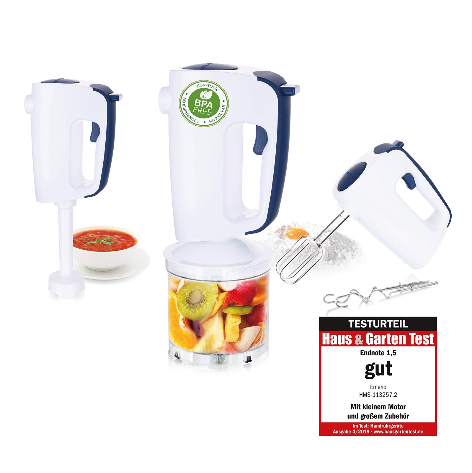 Emerio HMS-113257.2 Set di Mixer con rivoluzionaria velocità a 1 Dita 300 W P...