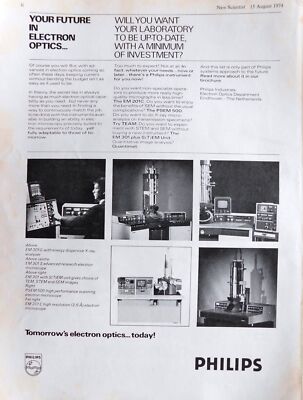 1974 Werbung für PHILIPS Sortiment Elektronenmikroskope Original Print Ad 744M