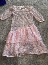 VINTAGE You Babes Teens Pink Lace Dress Girls 6 Tea Party Made In USA 1980’s