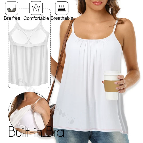 Sujetador Cosido Construido Copa Sin Mangas Camisola Camiseta Top Sujetador Blusa Relajada S-4XL - Imagen 33 de 42