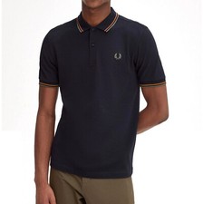 Fred Perry Men's M3600 Twin Tipped Polo Casual Cotton Shirt Navy/Nutflake/Green